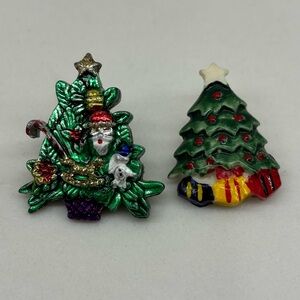 Pair of Vintage Christmas Tree Shaped Brooches Pins